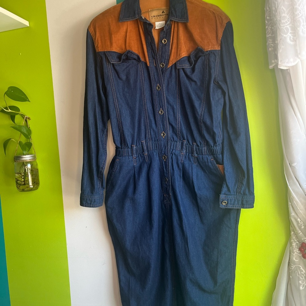 Denim Corduroy Western Dress - Picture 2 of 7